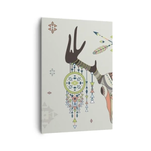 Quadro su tela - Stampe su Tela - Decorazione boho con teschio di cervo e acchiappasogni - 70x100cm - Il trofeo del cacciatore indiano - Decorazione murale moderna per soggiorno e camera da letto ARTTOR