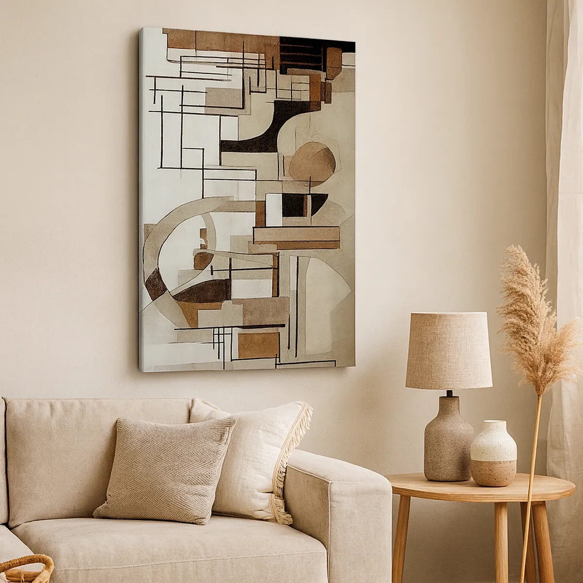 Quadro su tela - Stampe su Tela - Astrazione architettonica in beige e marrone - 50x70cm - Paesaggio urbano 2.0 - Decorazione murale moderna per soggiorno e camera da letto ARTTOR