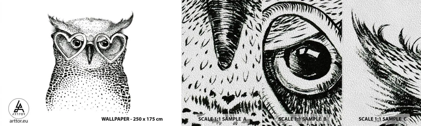 Campione di Fotomurale Premium Sand - Saggiamente e con amore - Gufo, Per bambini, Animali - 100x30 cm