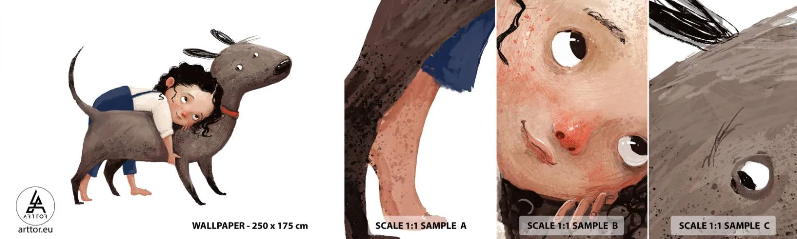 Campione di Fotomurale Adesivo Deluxe Sticker - I migliori amici - Per bambini, Cane, Ragazza - 100x30 cm