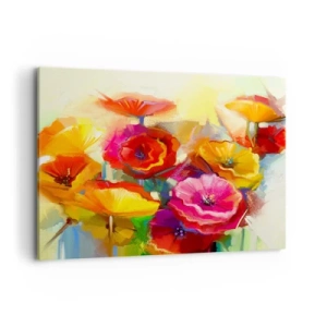 Quadro su tela - Stampe su Tela - Fiori astratti colorati su uno sfondo chiaro - 100x70cm - Non solo rossi - Decorazione murale moderna per soggiorno e camera da letto ARTTOR