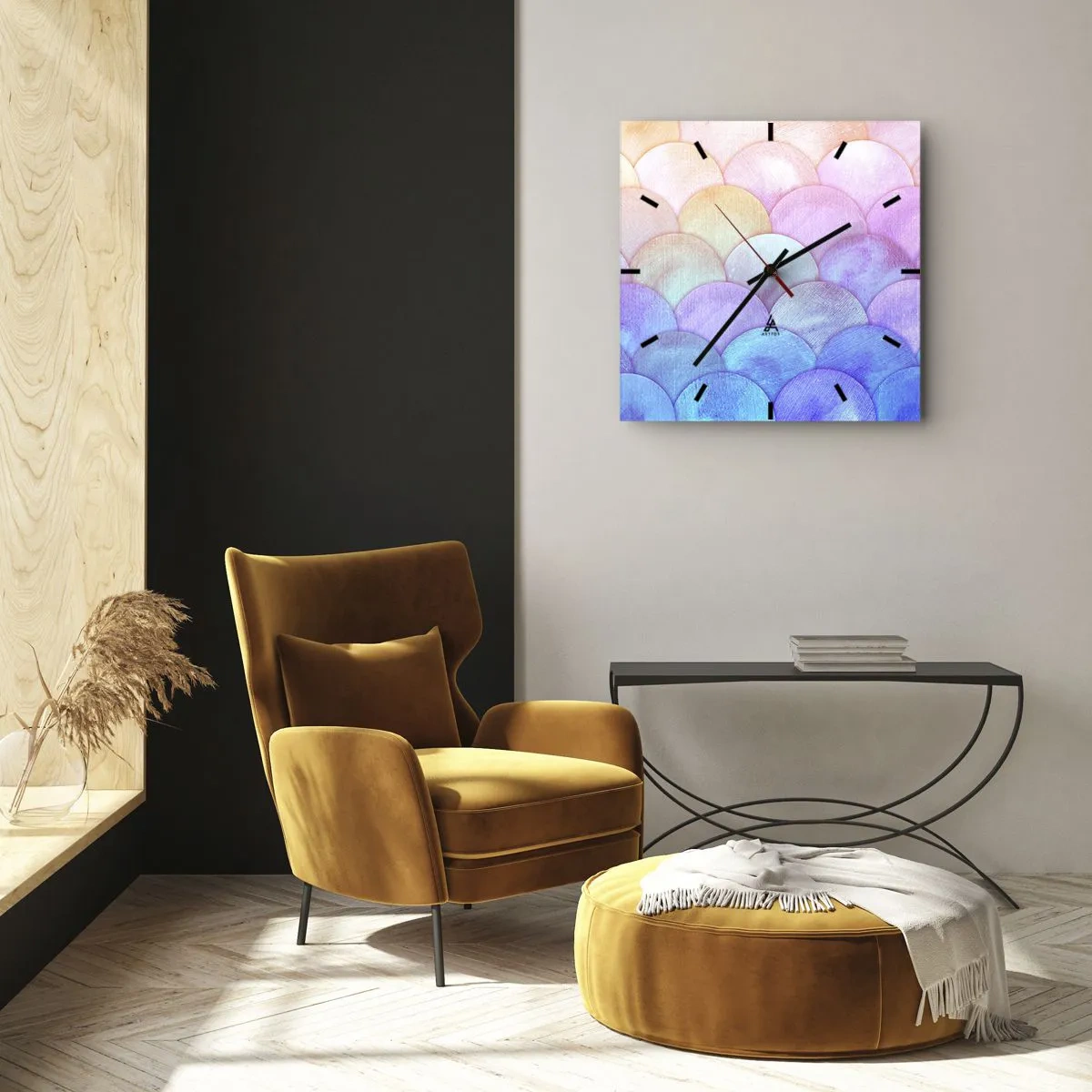 Orologio da parete - Orologio in Vetro - Scale astratte in tonalità pastello - 30x30cm - Scaglie perlate - Decorazione murale moderna per soggiorno e camera da letto ARTTOR