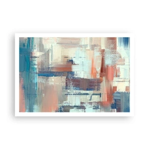 Poster - Composizione astratta nei toni del blu e del beige - 100x70cm - Arrivando alla luce - Decorazione murale moderna per soggiorno e camera da letto ARTTOR