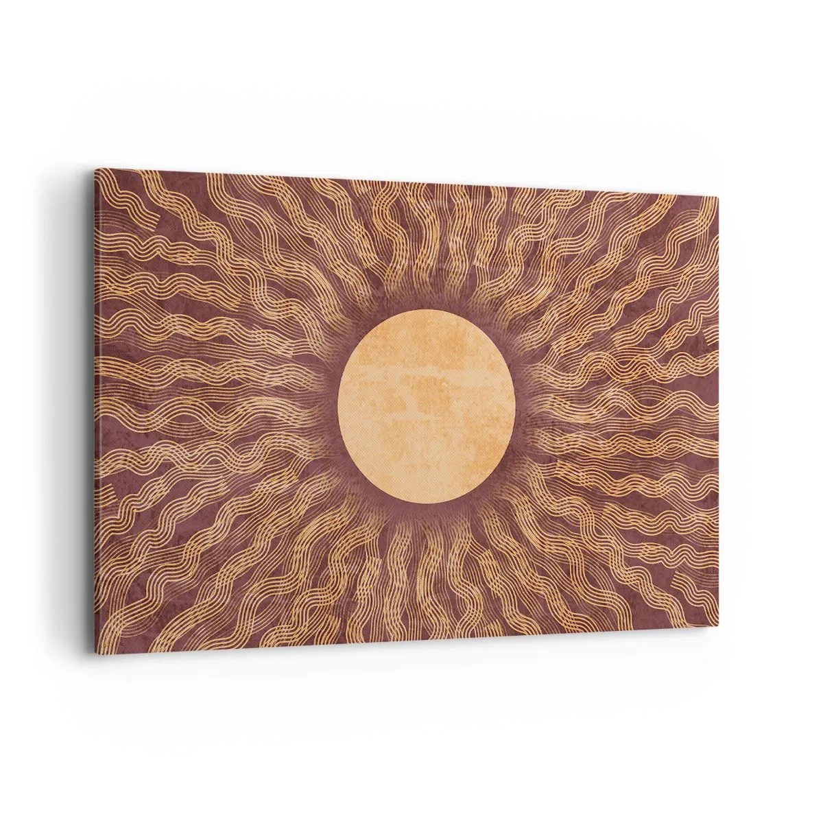Quadro su tela - Stampe su Tela - Motivo soleggiato con raggi su uno sfondo nei toni del marrone - 120x80cm - L'icona del sole - Decorazione murale moderna per soggiorno e camera da letto ARTTOR
