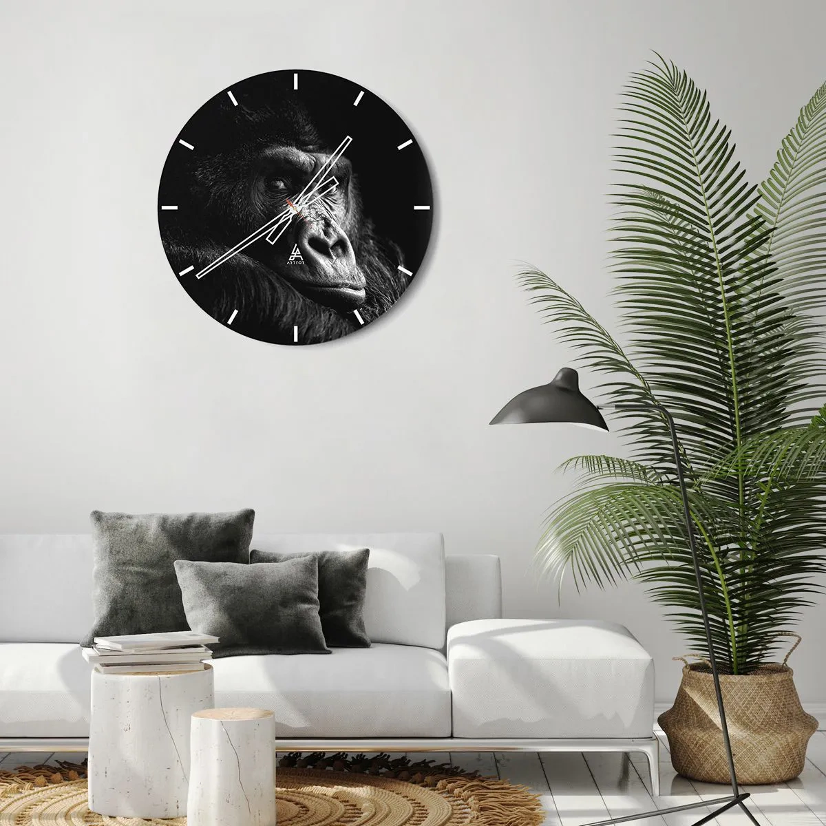 Orologio da parete - Orologio in Vetro - Ritratto in bianco e nero di un gorilla dallo sguardo penetrante - 30x30cm - E cosa guardi? - Decorazione murale moderna per soggiorno, cucina e camera da letto ARTTOR