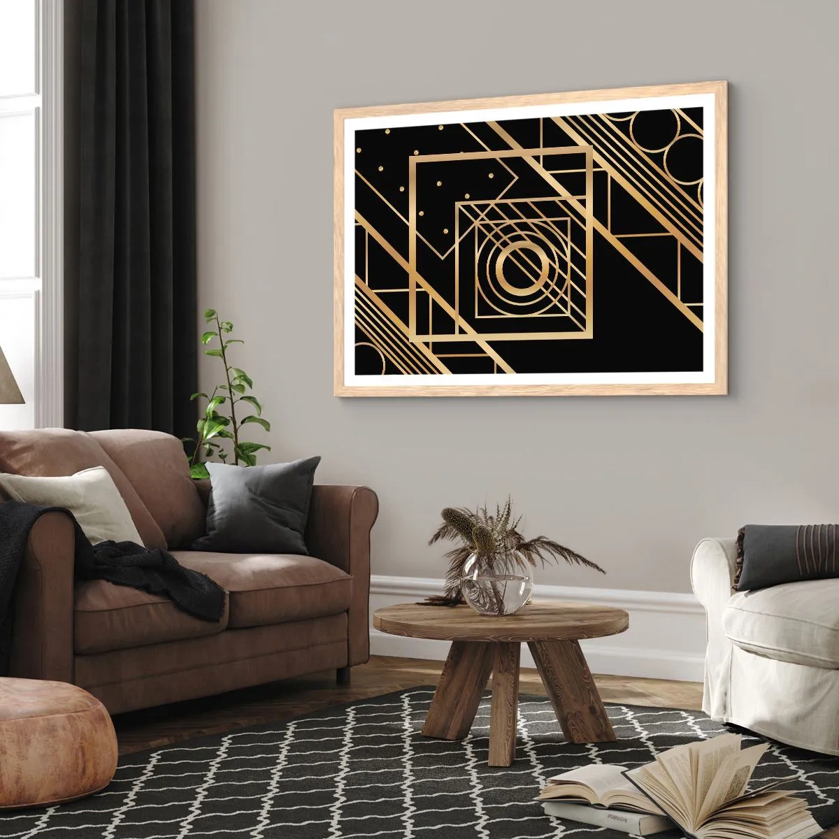 Poster in cornice rovere chiaro - Geometria dorata - 40x30 cm