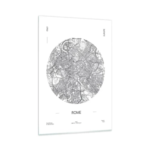 Quadro su vetro - Una mappa di Roma in stile minimalista, in bianco e nero - 80x120cm - Anatomia di Roma - Decorazione murale moderna per soggiorno e camera da letto ARTTOR