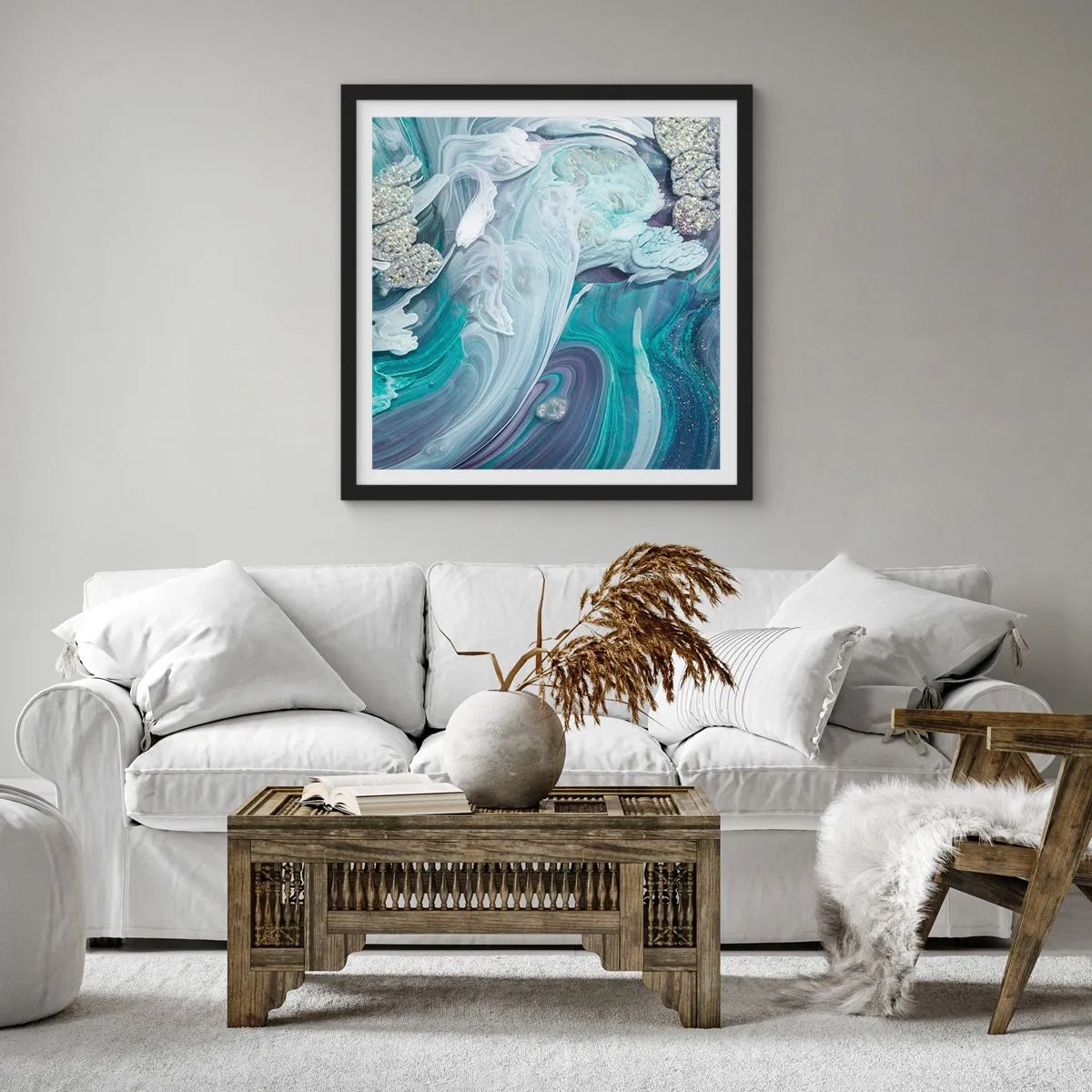 Poster in cornice nera - Correnti di blu - 60x60 cm