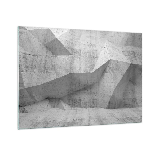 Quadro su vetro - Struttura geometrica in cemento nei toni del grigio - 100x70cm - Una vera sfida - Decorazione murale moderna per soggiorno e camera da letto ARTTOR
