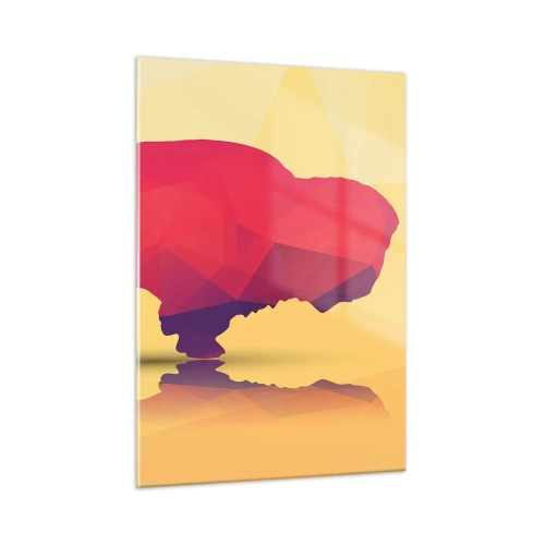 Quadro su vetro - Bisonte geometrico dai colori caldi - 50x70cm - La forza del bisonte amaranto - Decorazione murale moderna per soggiorno e camera da letto ARTTOR