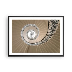 Poster in cornice nera - Scala a chiocciola con elegante approccio geometrico - 70x50cm - Al centro della chiocciola - Decorazione murale moderna per soggiorno e camera da letto ARTTOR