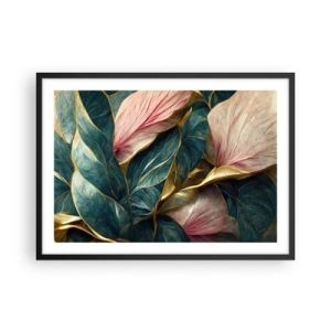 Poster in cornice nera - Eleganti foglie in verde, oro e rosa - 70x50cm - Stile ed eleganza naturali - Decorazione murale moderna per soggiorno e camera da letto ARTTOR