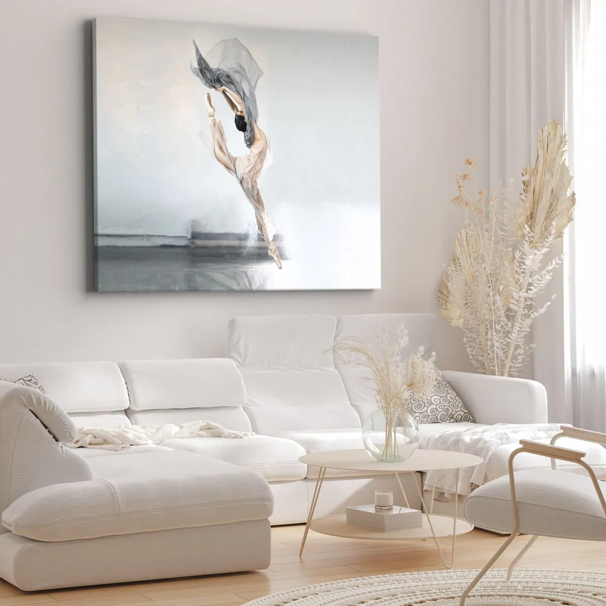 Quadro su tela - Stampe su Tela - Una ballerina in movimento dinamico su uno sfondo chiaro - 100x70cm - Nell'estasi della danza - Decorazione murale moderna per soggiorno e camera da letto ARTTOR