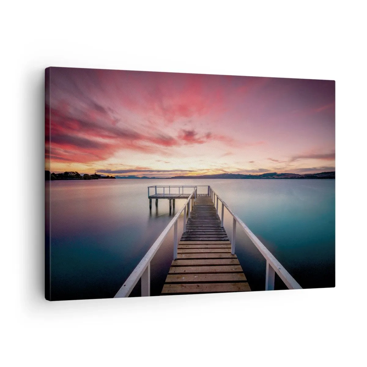 Quadro su tela - Stampe su Tela - Un molo che conduce a un lago tranquillo al tramonto - 70x50cm - La fiamma mite della sera - Decorazione murale moderna per soggiorno e camera da letto ARTTOR