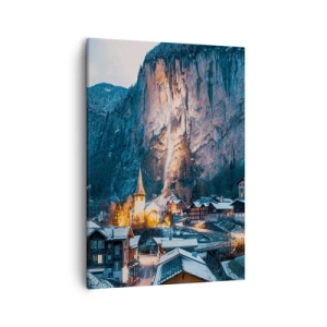 Quadro su tela - Stampe su Tela - Un pittoresco villaggio invernale circondato dalle montagne - 50x70cm - Lo spirito luminoso dell'inverno - Decorazione murale moderna per soggiorno e camera da letto ARTTOR