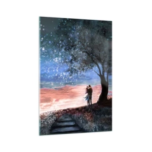 Quadro su vetro - Scena romantica di coppia sotto la luna piena - 70x100cm - Lo spettacolo delle stelle - Decorazione murale moderna per soggiorno e camera da letto ARTTOR