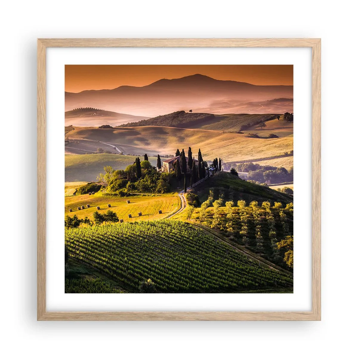 Poster in cornice rovere chiaro - Arcadia: paesaggio toscano - 50x50 cm