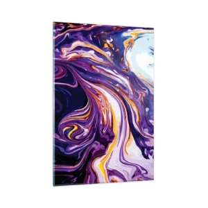Quadro su vetro - Un motivo astratto dinamico nelle tonalità del viola e del giallo. - 80x120cm - Curvatura dello spazio in viola - Decorazione murale moderna per soggiorno e camera da letto ARTTOR