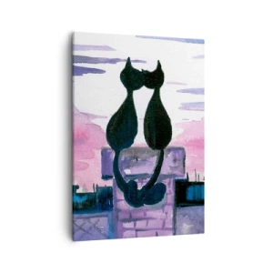 Quadro su tela - Stampe su Tela - Gatti neri su un tetto al chiaro di luna in un ambiente acquerello - 50x70cm - Appuntamento sotto la luna - Decorazione murale moderna per soggiorno e camera da letto ARTTOR