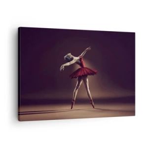 Quadro su tela - Stampe su Tela - Una ballerina in abito rosso sullo sfondo di un palco - 70x50cm - Prima ballerina - Decorazione murale moderna per soggiorno e camera da letto ARTTOR