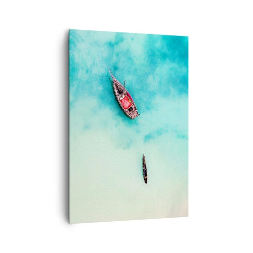 Quadro su tela - Stampe su Tela - Barche sull'acqua turchese viste da una prospettiva a volo d'uccello - 70x100cm - Nelle spiagge di Zanzibar, quando c'è troppa acqua... - Decorazione murale moderna per soggiorno e camera da letto ARTTOR