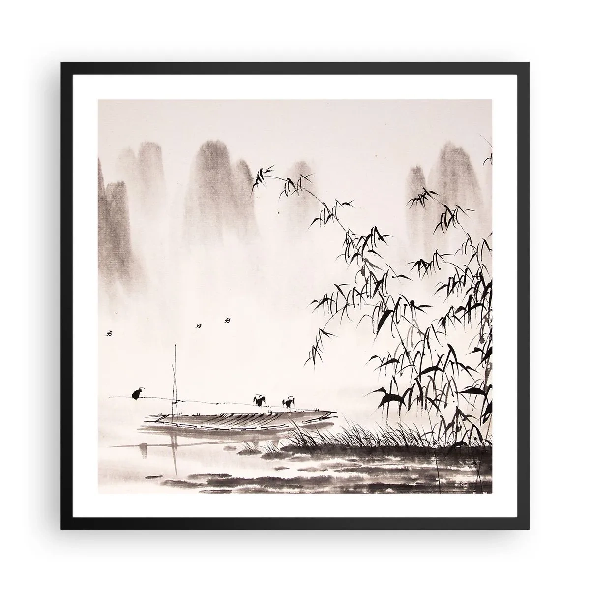 Poster in cornice nera - Il silenzio dei campi di riso - 60x60 cm