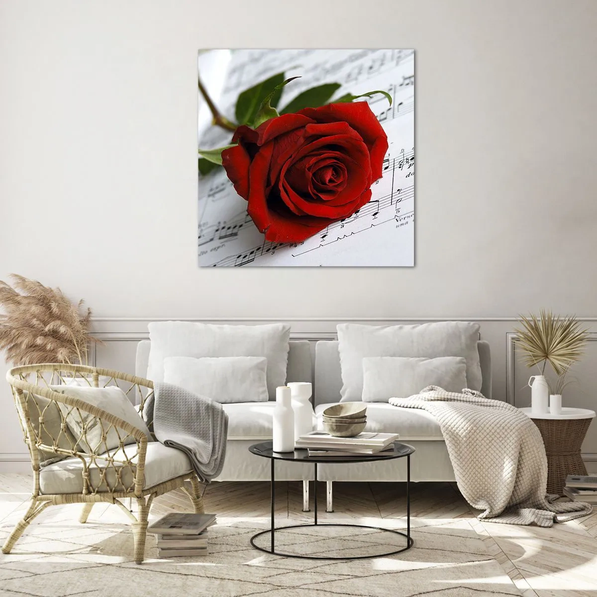 Quadro su vetro - La musica dei sentimenti in scarlatto - 60x60 cm