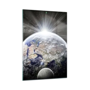Quadro su vetro - La Terra e la Luna in uno scenario spaziale - 50x70cm - In pieno splendore - Decorazione murale moderna per soggiorno e camera da letto ARTTOR