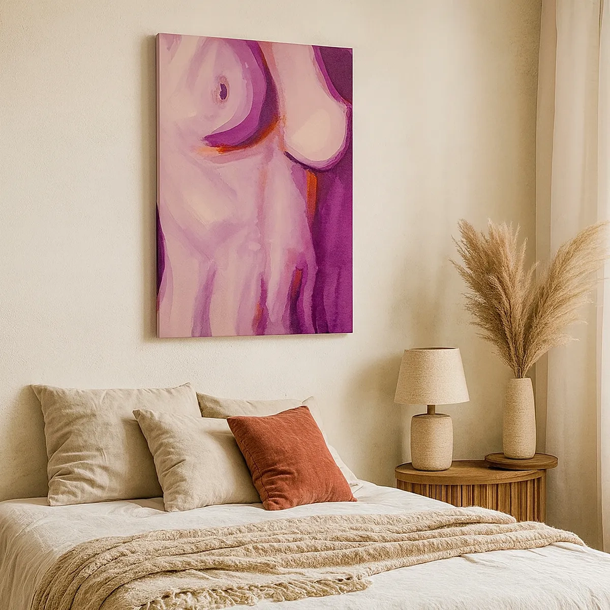 Quadro su tela - Stampe su Tela - Un'interpretazione astratta della silhouette femminile nei toni del rosa e del viola. - 50x70cm - Ode alla femminilità - Decorazione murale moderna per soggiorno e camera da letto ARTTOR