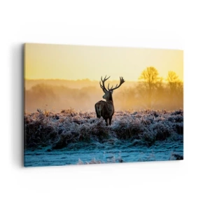 Quadro su tela - Stampe su Tela - Un cervo in una radura gelida all'alba - 120x80cm - Incoronato nelle sue terre - Decorazione murale moderna per soggiorno e camera da letto ARTTOR