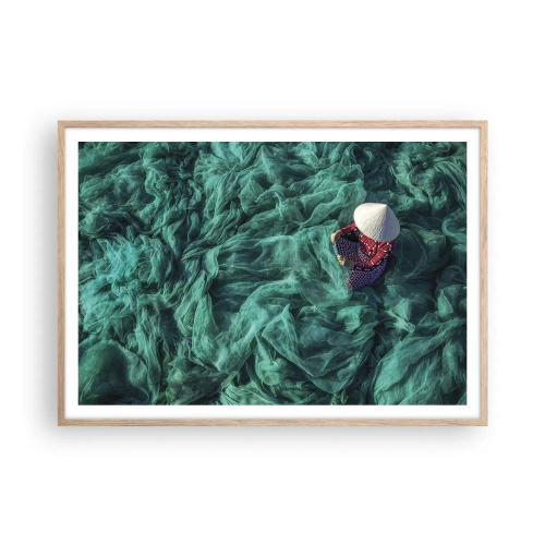 Poster in cornice rovere chiaro - Nel mare di reti - 100x70 cm