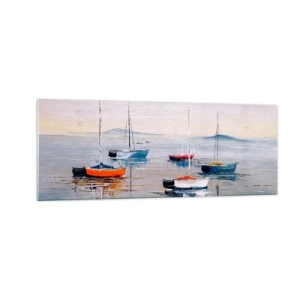 Quadro su vetro - Barche colorate in acque calme - 140x50cm - Meritato riposo - Decorazione murale moderna per soggiorno e camera da letto ARTTOR