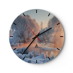 Orologio da parete - Orologio in Vetro - Paesaggio invernale con alberi ghiacciati all'alba - 30x30cm - Tutto brilla al sole nel cristallo - Decorazione murale moderna per soggiorno, cucina e camera da letto ARTTOR