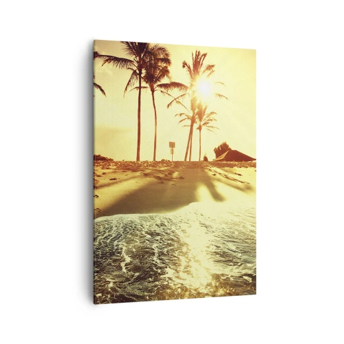 Quadro su tela - Stampe su Tela - Una spiaggia con palme illuminata da un caldo tramonto - 70x100cm - Pomeriggio in California - Decorazione murale moderna per soggiorno e camera da letto ARTTOR