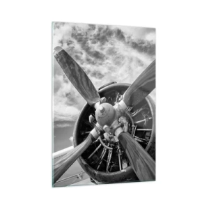 Quadro su vetro - Primo piano dell'elica di un aereo in bianco e nero. - 50x70cm - Il dominatore dell'aria - Decorazione murale moderna per soggiorno e camera da letto ARTTOR
