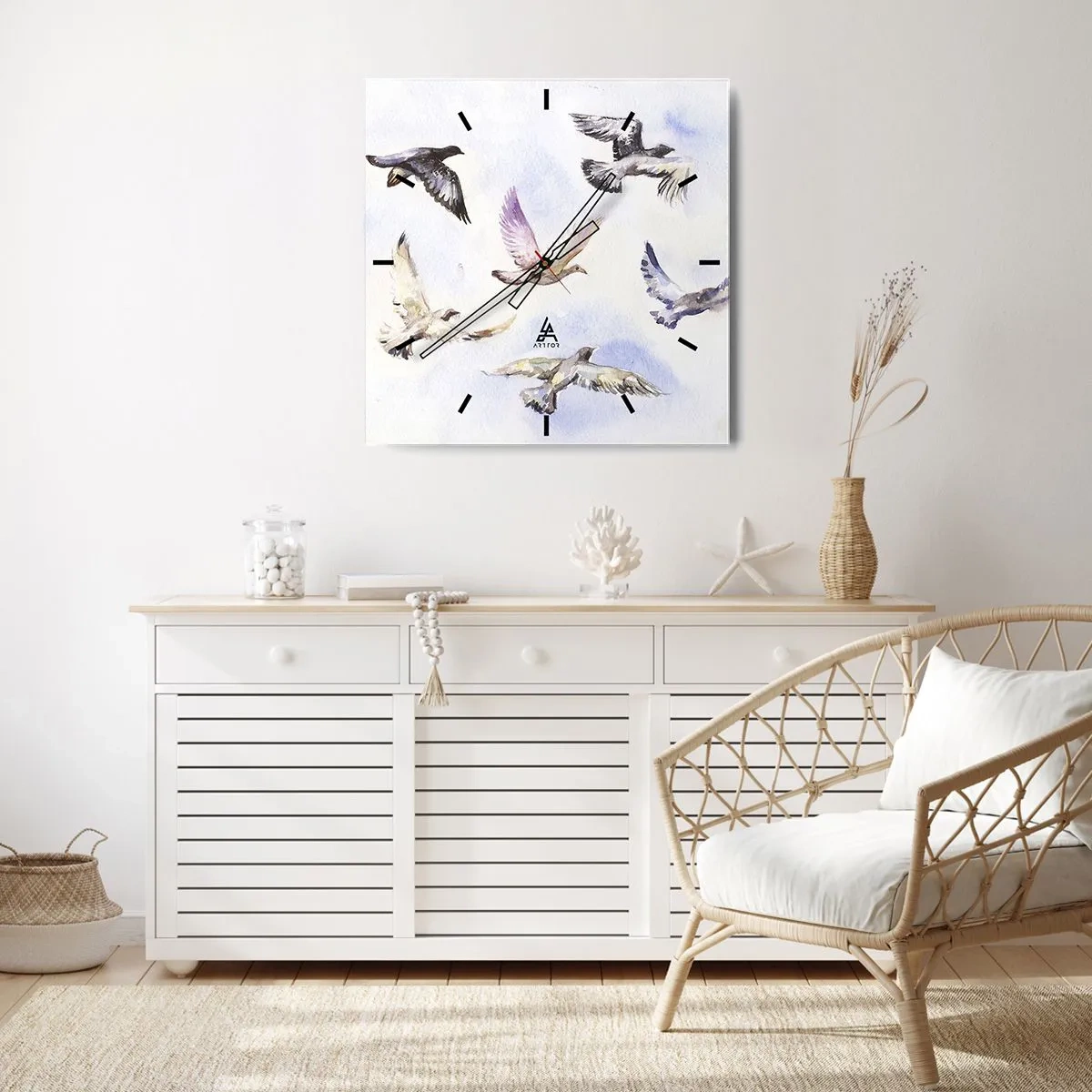 Orologio da parete - Orologio in Vetro - Libertà in grigio e blu - 40x40 cm