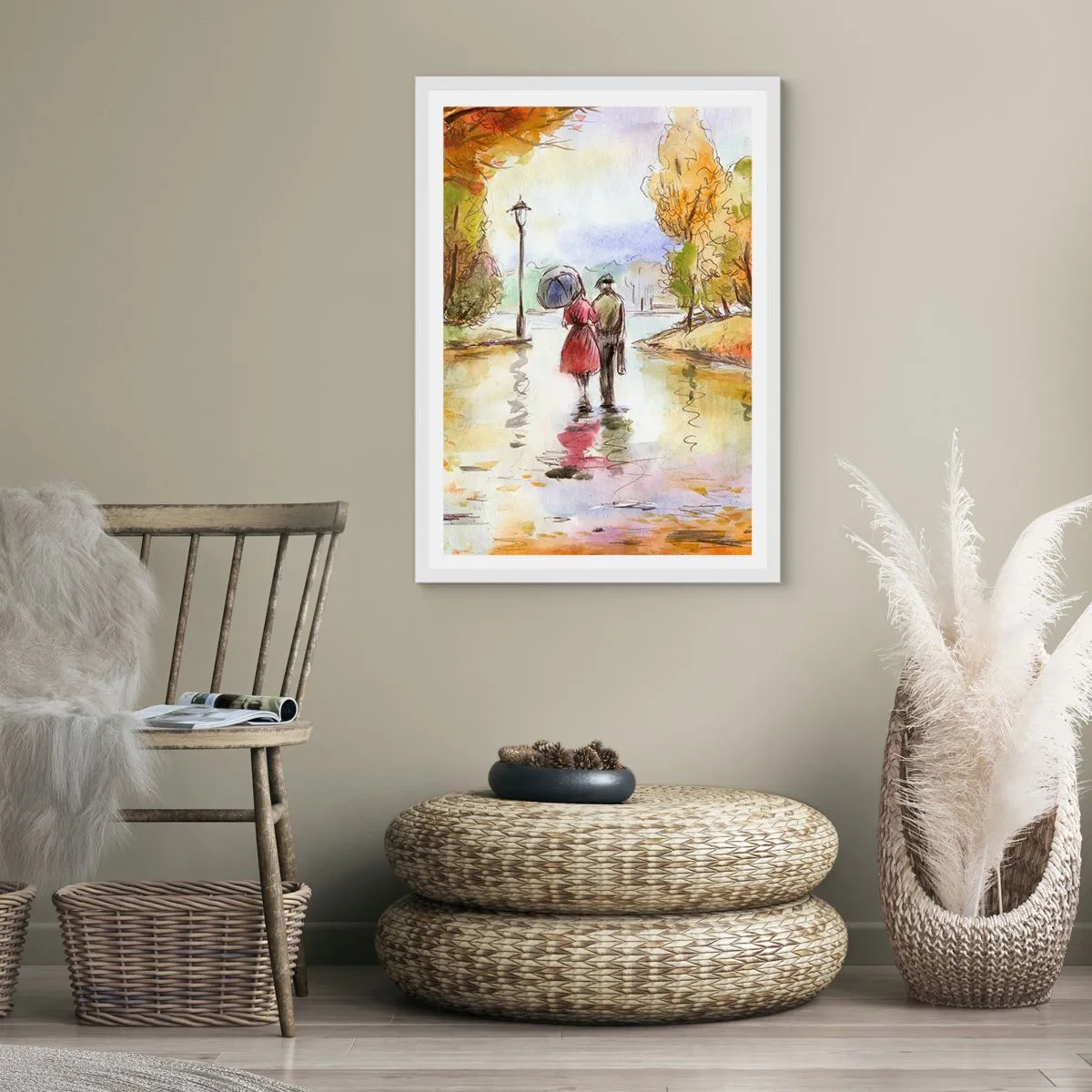Poster in cornice bianca - Autunno romantico nel parco - 40x50 cm