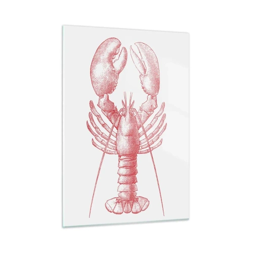 Quadro su vetro - Schizzo di un'aragosta in rosso su sfondo chiaro - 50x70cm - Aragosta d'agosto - Decorazione murale moderna per soggiorno e camera da letto ARTTOR