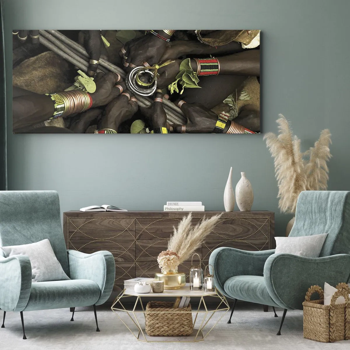 Quadro su tela - Stampe su Tela - Tradizionali braccialetti a mano in un gruppo di mani - 140x50cm - Siamo insieme - Decorazione murale moderna per soggiorno e camera da letto ARTTOR