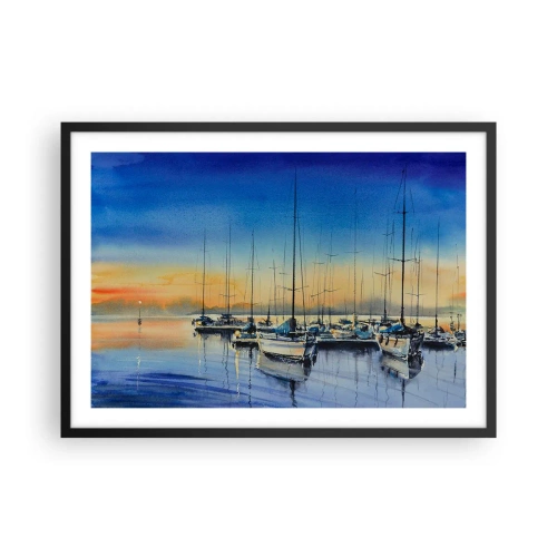 Poster in cornice nera - Porto degli yacht al tramonto con riflessi sull'acqua - 70x50cm - La fine di una buona giornata - Decorazione murale moderna per soggiorno e camera da letto ARTTOR