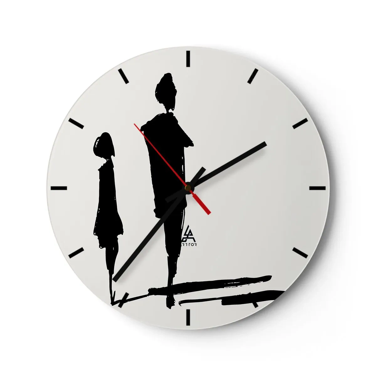 Orologio da parete - Orologio in Vetro - Sagome nere di due figure su sfondo bianco, in stile schizzo. - 30x30cm - Sicuramente insieme? - Decorazione murale moderna per soggiorno, cucina e camera da letto ARTTOR