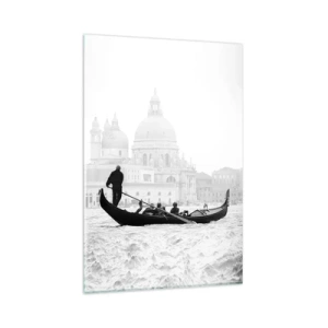Quadro su vetro - Una gondola con la basilica sullo sfondo in bianco e nero - 80x120cm - Viaggio alla fonte della bellezza - Decorazione murale moderna per soggiorno e camera da letto ARTTOR