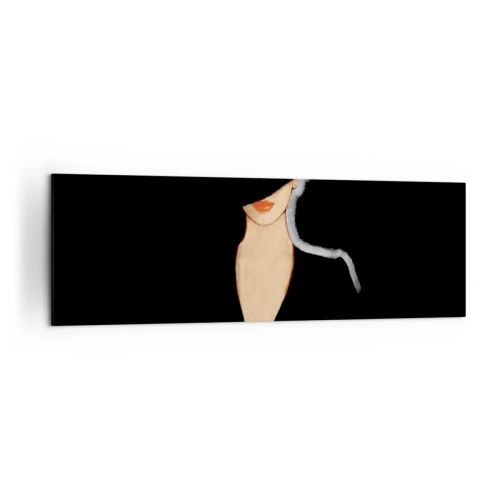 Quadro su tela - Stampe su Tela - Silhouette di una donna con un cappello su uno sfondo nero - 160x50cm - Eleganza e stile - Decorazione murale moderna per soggiorno e camera da letto ARTTOR