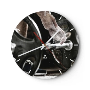 Orologio da parete - Orologio in Vetro - Manubrio e mano durante l'allenamento - 30x30cm - Sfida accettata! - Decorazione murale moderna per soggiorno, cucina e camera da letto ARTTOR