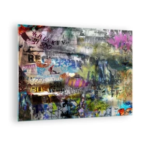 Quadro su vetro - Collage di graffiti astratti colorati - 70x50cm - Collage di ricordi - Decorazione murale moderna per soggiorno e camera da letto ARTTOR