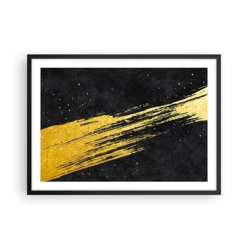 Poster in cornice nera - Sfondo nero con pennellate dorate dinamiche - 70x50cm - Salto nell'iperspazio - Decorazione murale moderna per soggiorno e camera da letto ARTTOR