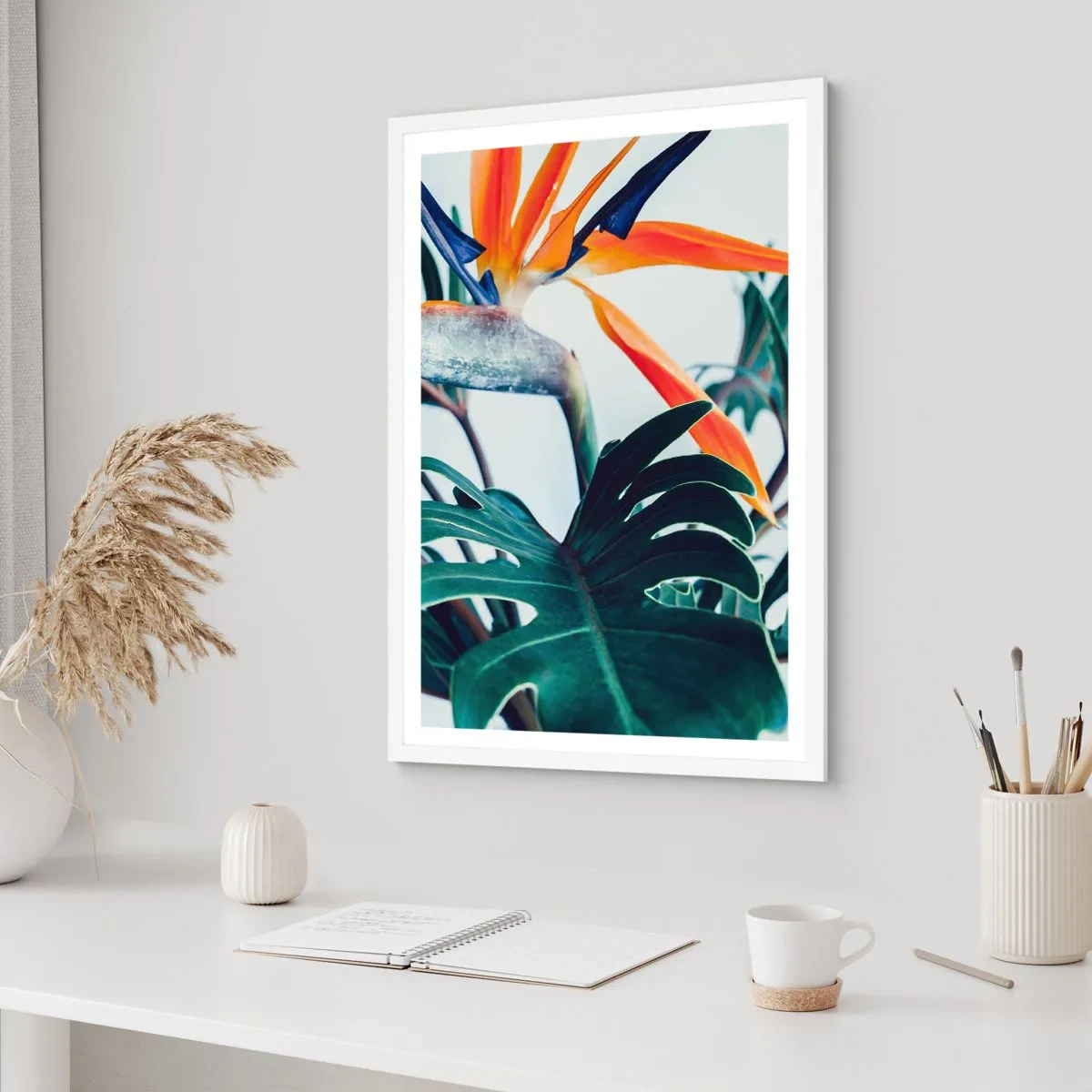 Poster in cornice bianca - Pianta uccello - 40x50 cm