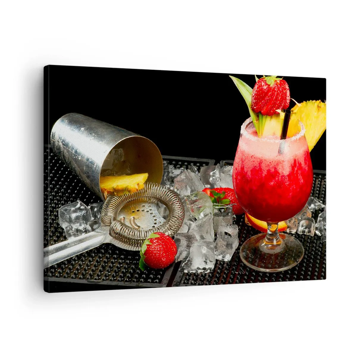 Quadro su tela - Stampe su Tela - Un cocktail colorato con fragole, ghiaccio e ananas - 70x50cm - Incantare il gusto - Decorazione murale moderna per soggiorno e camera da letto ARTTOR