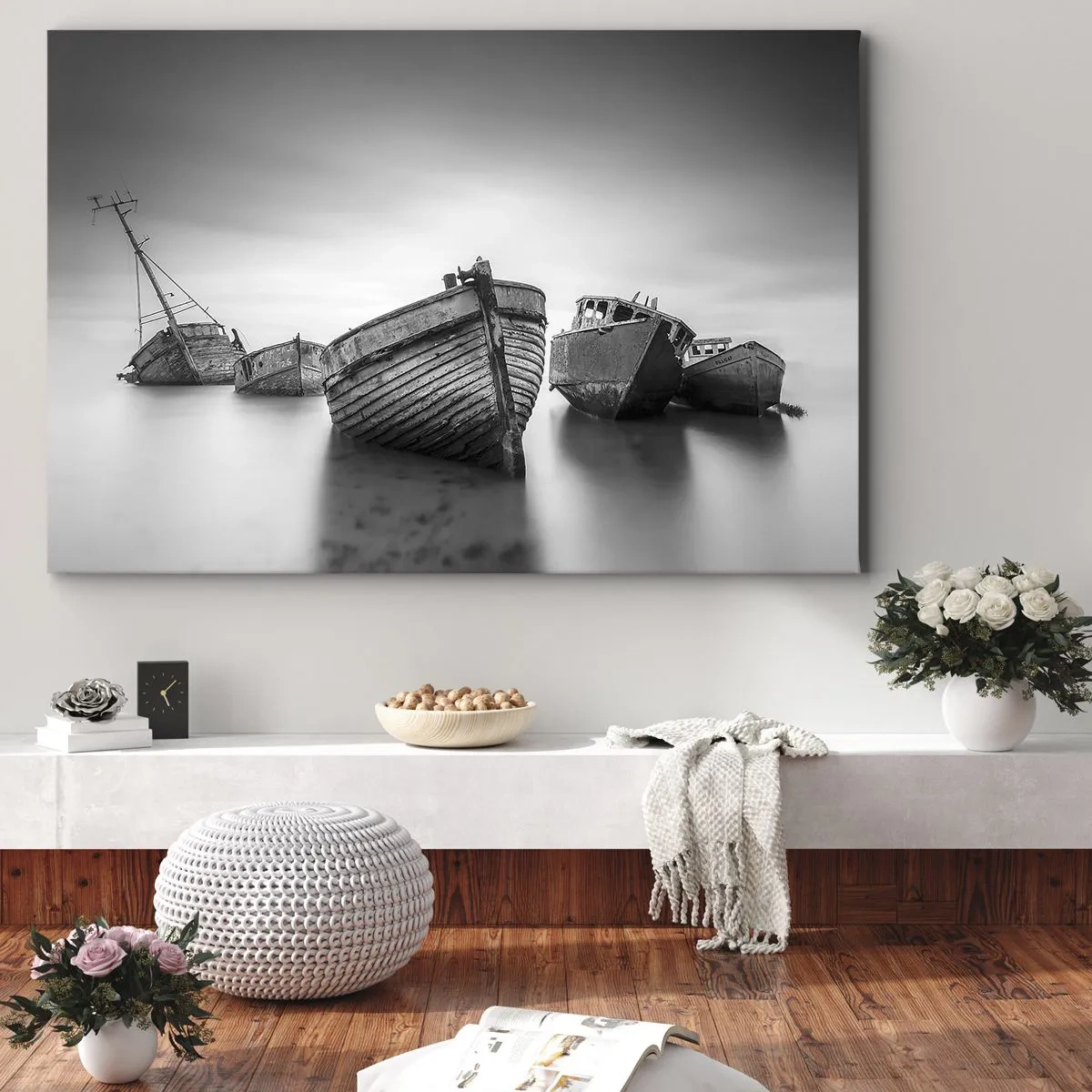 Quadro su tela - Stampe su Tela - Barche abbandonate in acque calme - 120x80cm - Sono solo ricordi... - Decorazione murale moderna per soggiorno e camera da letto ARTTOR