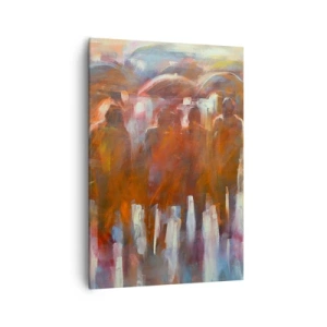 Quadro su tela - Stampe su Tela - Una folla di persone con ombrelli in un ambiente piovoso e artistico - 70x100cm - Uguali nella pioggia e nella nebbia - Decorazione murale moderna per soggiorno e camera da letto ARTTOR